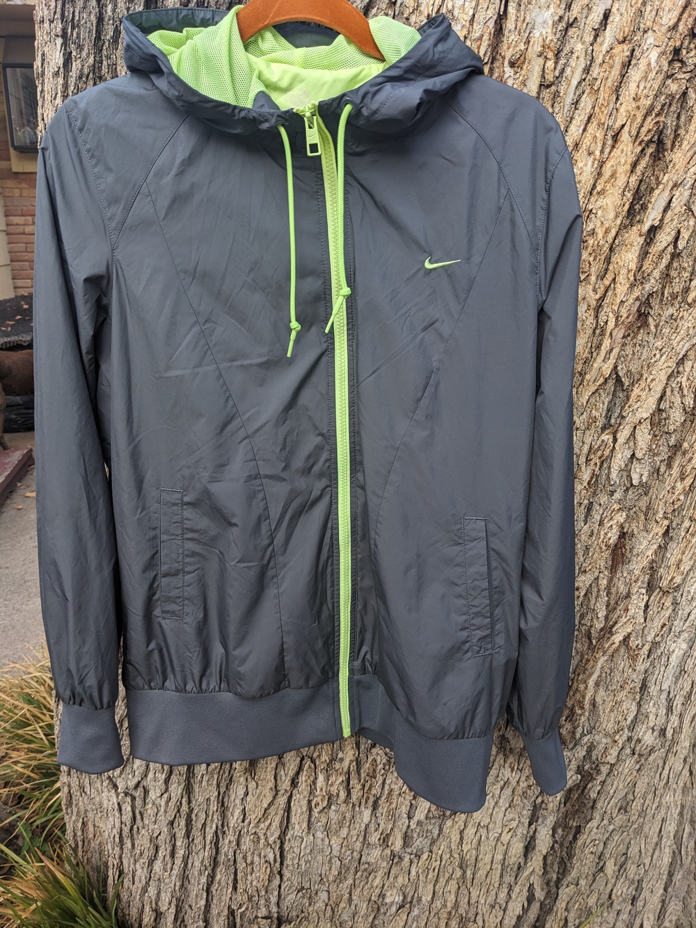 Nike Gray Windbreaker Jacket with Lime Accents